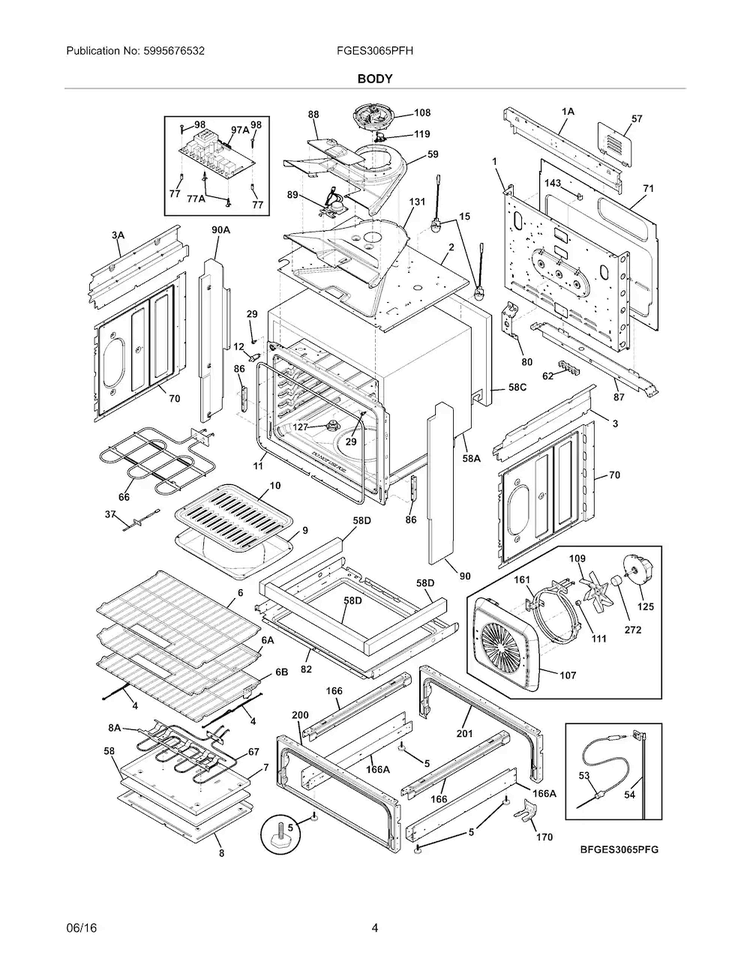 Body Diagram and Parts List for FGES3065PFH  Frigidaire Range