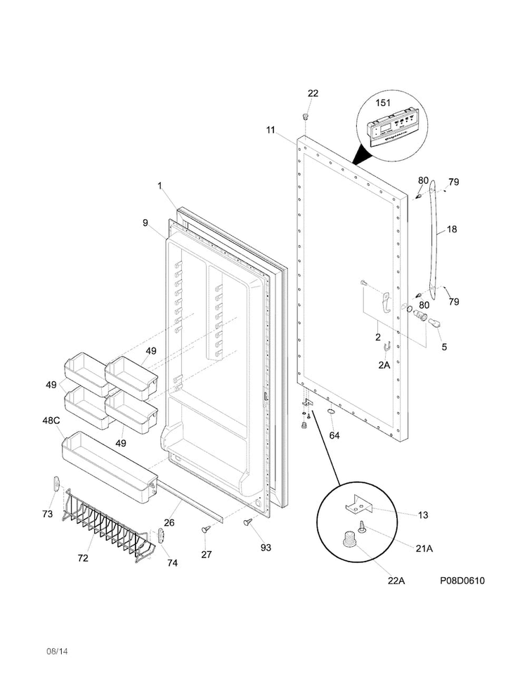 Door Diagram and Parts List for LFFH17F7HWK  Frigidaire Freezer