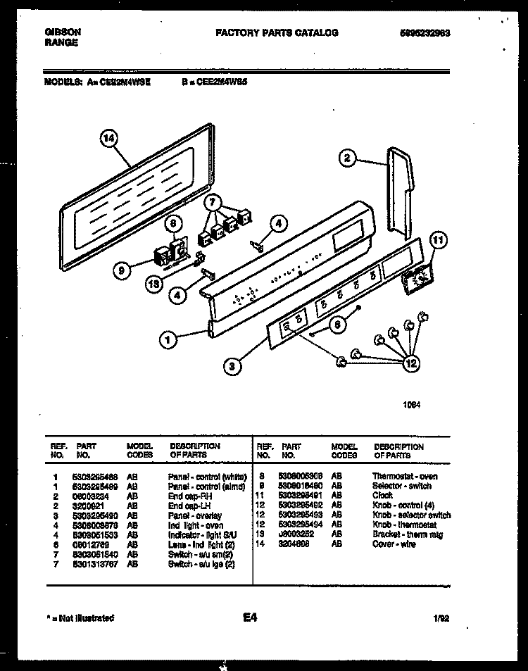 BACKGUARD Diagram and Parts List for CEE2M4WS5  Gibson Range