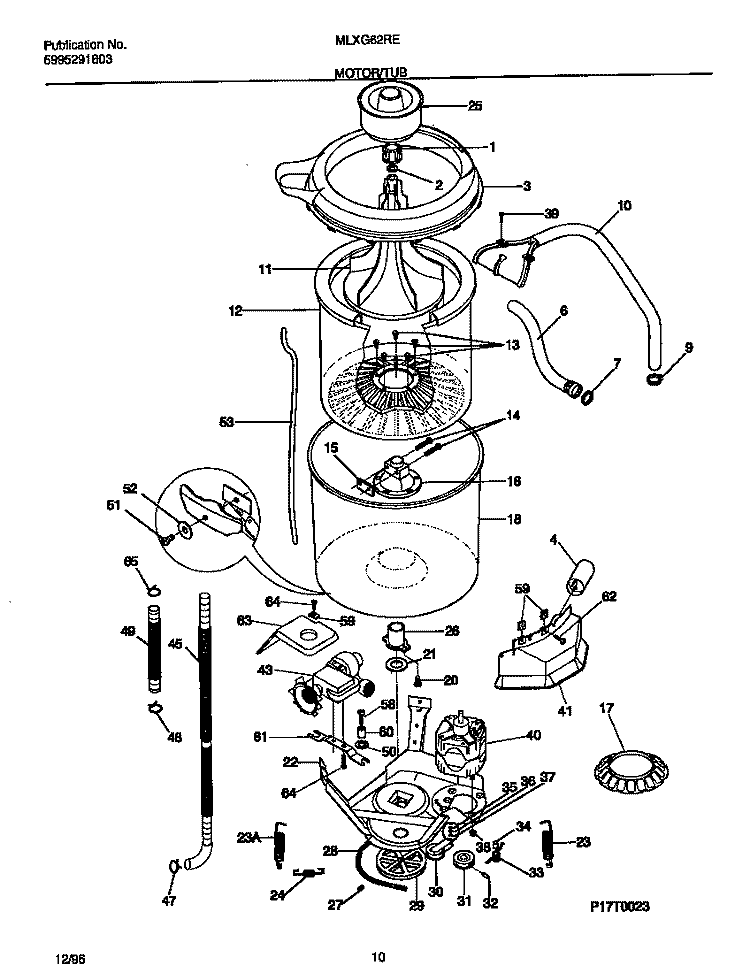 MOTOR / TUB Diagram and Parts List for MLXG62REW1  Frigidaire Washer Dryer Combo