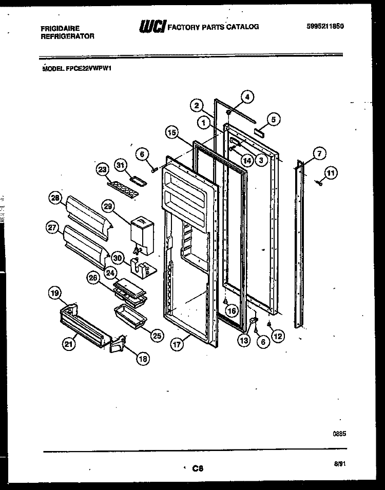 REFRIGERATOR DOOR PARTS Diagram and Parts List for FPCE22VWPW1  Frigidaire Refrigerator