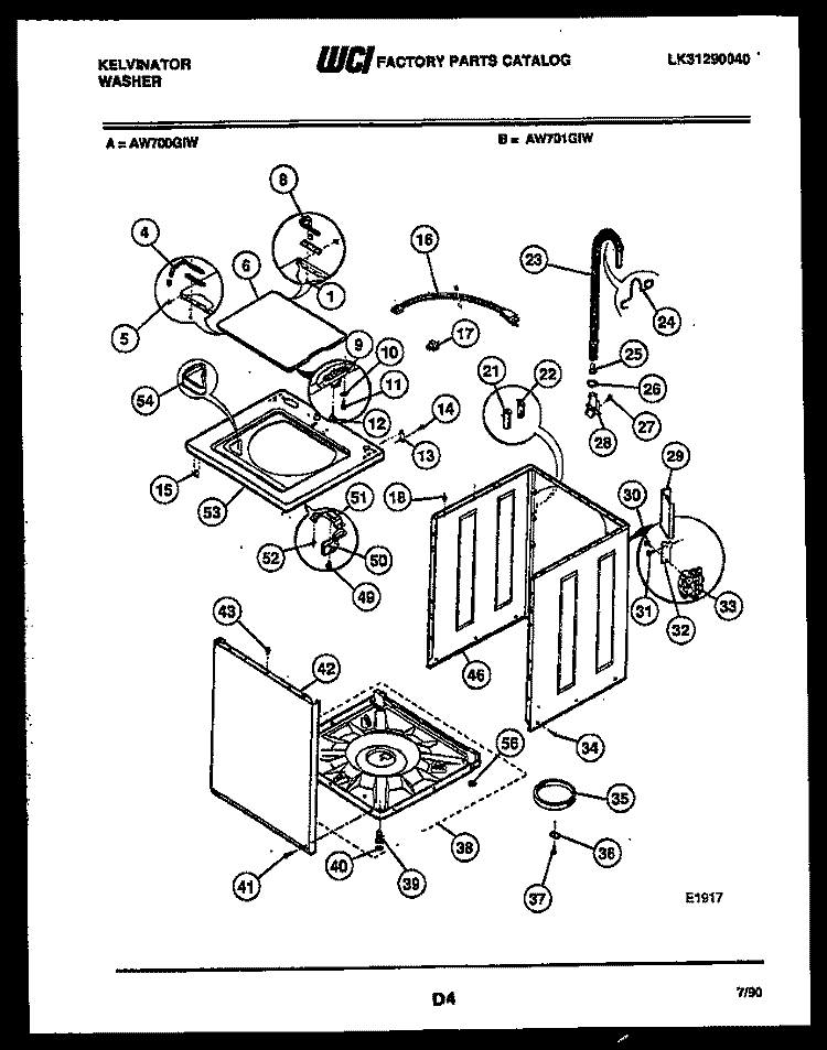 CABINET PARTS Diagram and Parts List for AW700G1D  Kelvinator Washer
