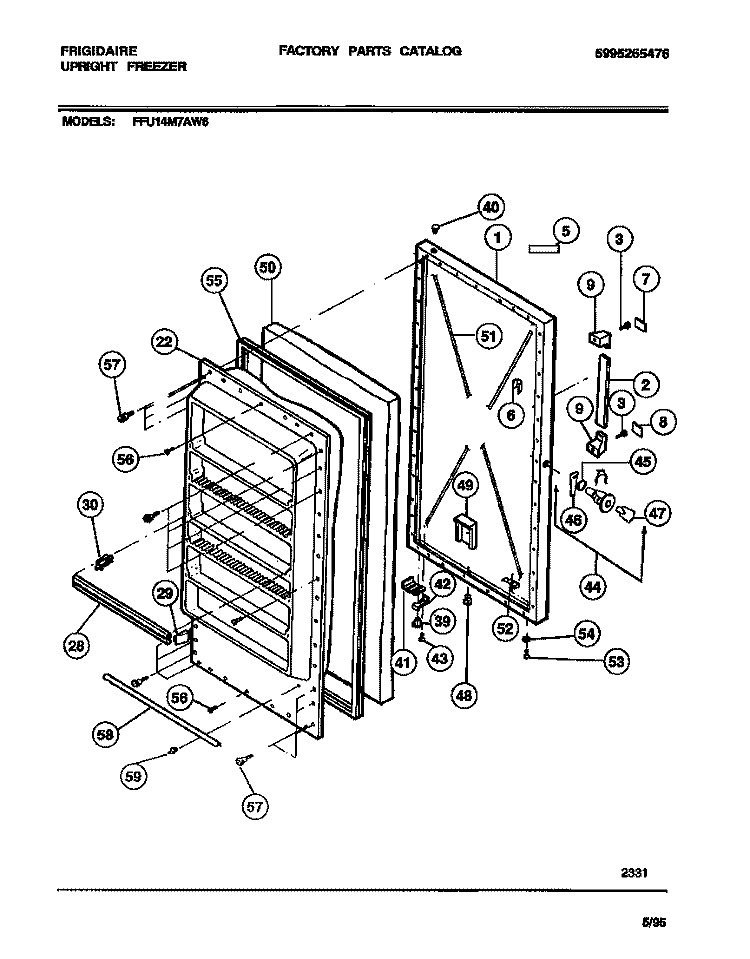 DOOR Diagram and Parts List for FFU14M7AW6  Frigidaire Freezer