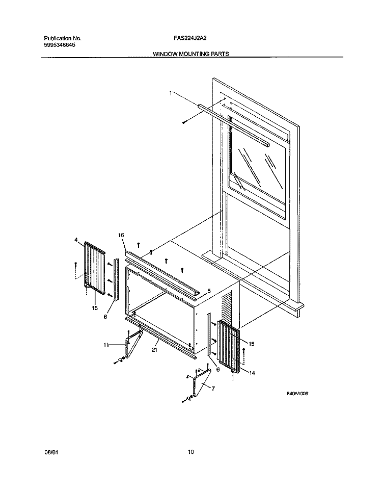 WINDOW MOUNTING Diagram and Parts List for FAS224J2A2  Frigidaire Air Conditioner