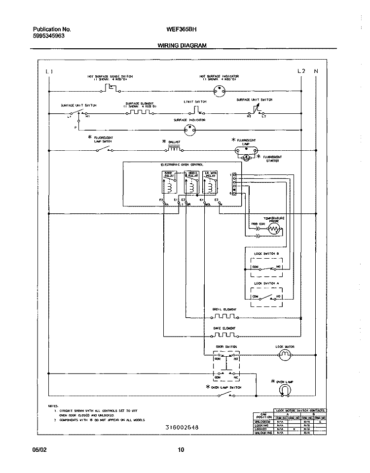 WIRING DIAGRAM Diagram and Parts List for WEF365BHDA  Westinghouse Range