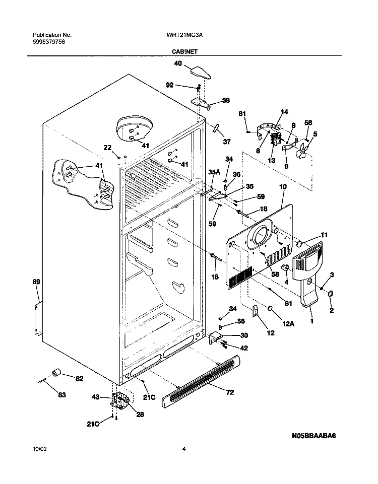 CABINET Diagram and Parts List for WRT21MG3AQ3  Westinghouse Refrigerator