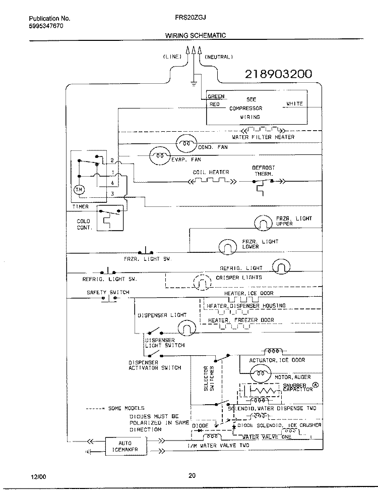 WIRING SCHEMATIC Diagram and Parts List for FRS20ZGJB2  Frigidaire Refrigerator