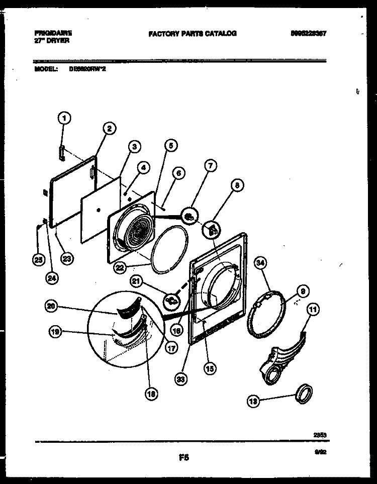 DOOR PARTS Diagram and Parts List for DE5520RW2  Frigidaire Dryer