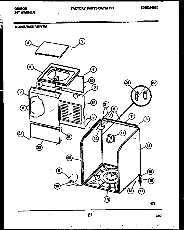 CABINET PARTS Diagram and Parts List for WA24P2WYMA  Gibson Washer