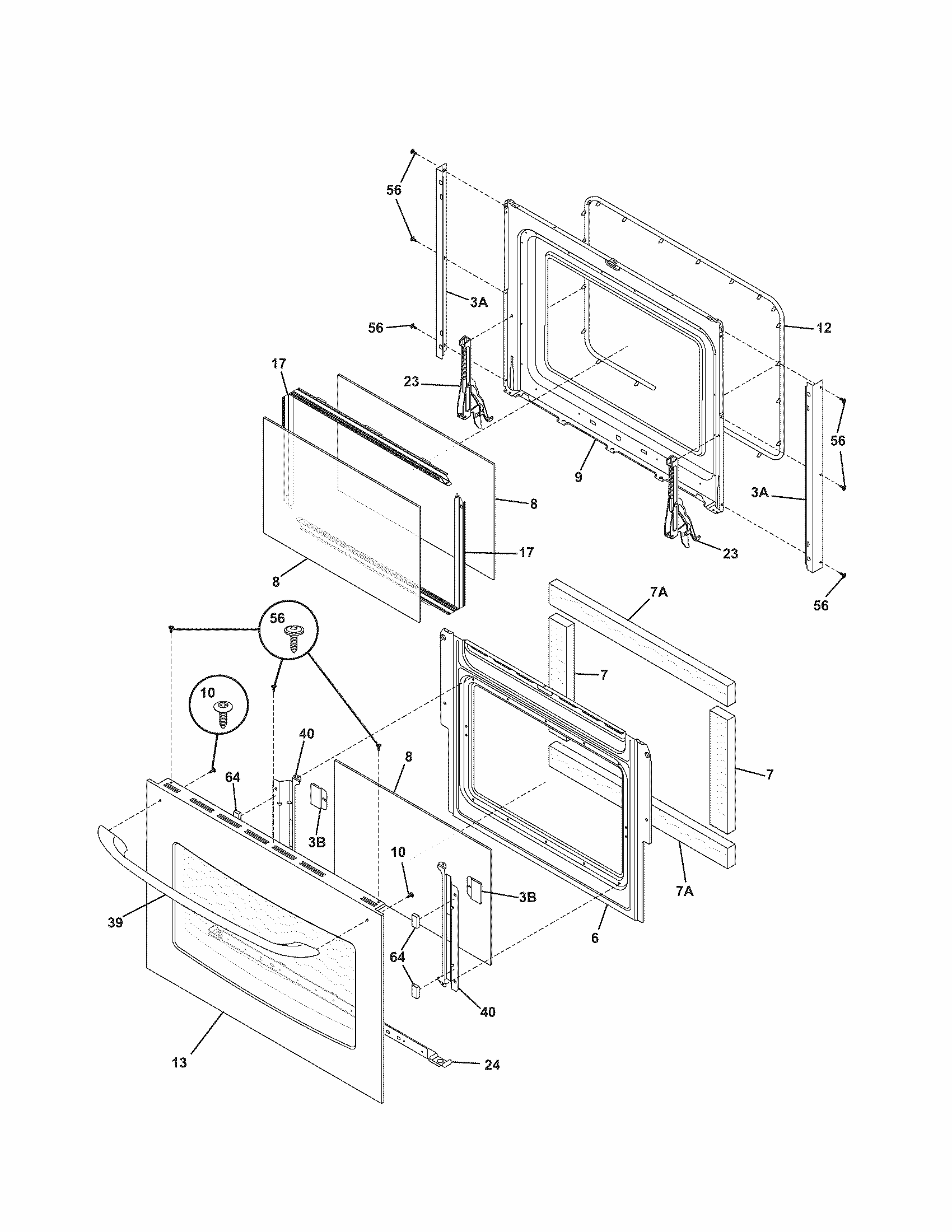 Doors Diagram and Parts List for 79047763402  Kenmore Wall Oven