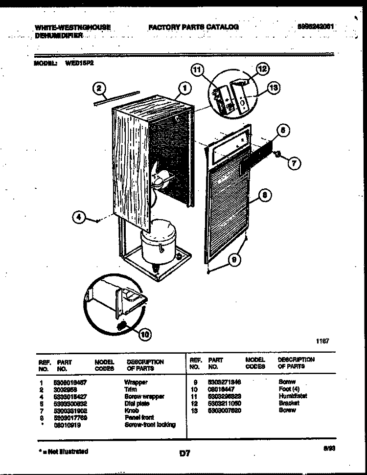 CABINET AND CONTROL PARTS Diagram and Parts List for WED15P2  Frigidaire Dehumidifier
