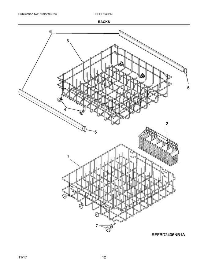07 - Racks Diagram and Parts List for FFBD2406NB10B  Frigidaire Dishwasher