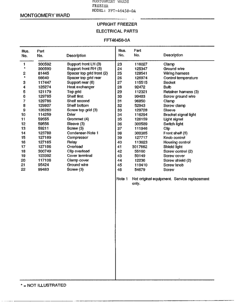 Upright Freezer/electrical Parts Page 2 Diagram and Parts List for 46458-OA  Frigidaire Freezer