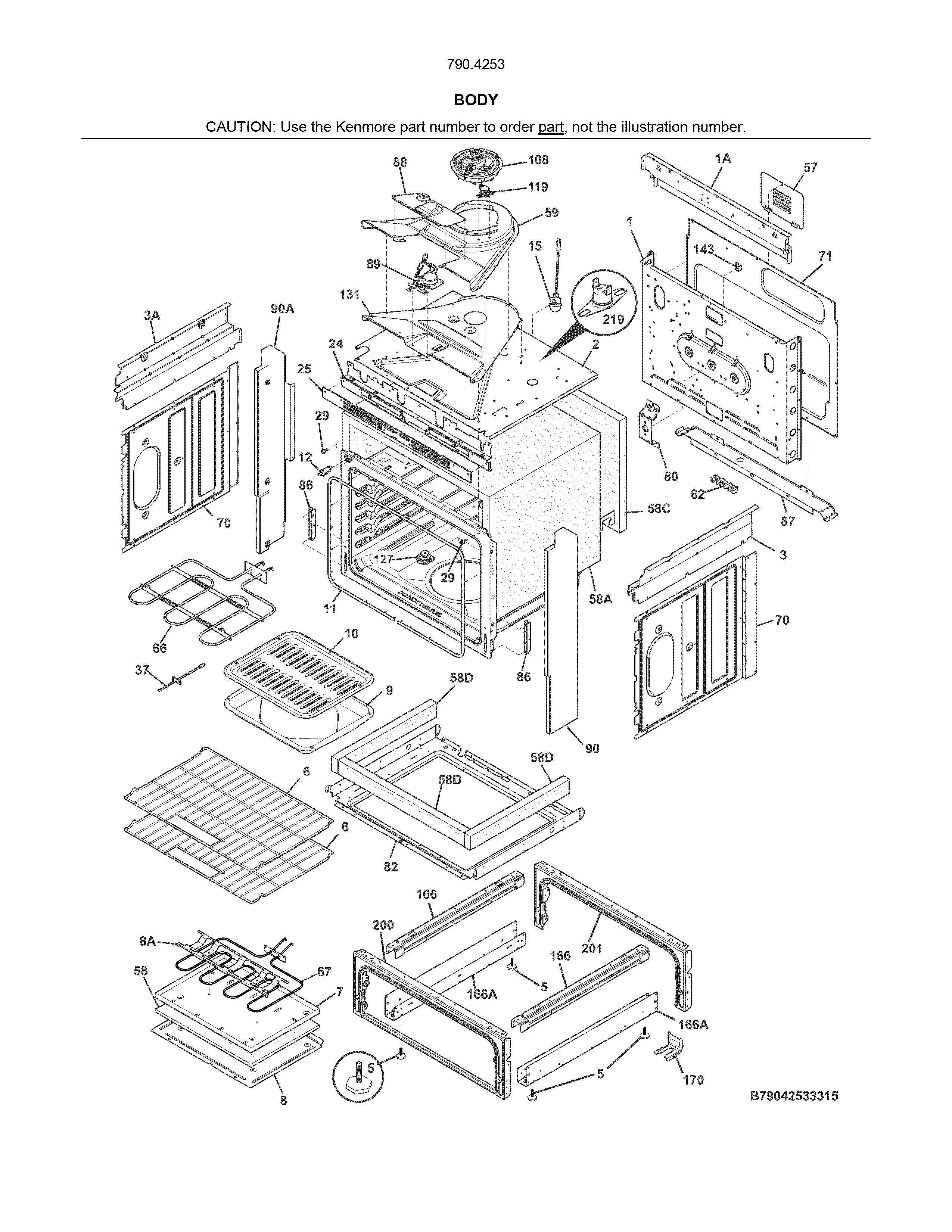 Body Diagram and Parts List for 79042531315  Kenmore Range