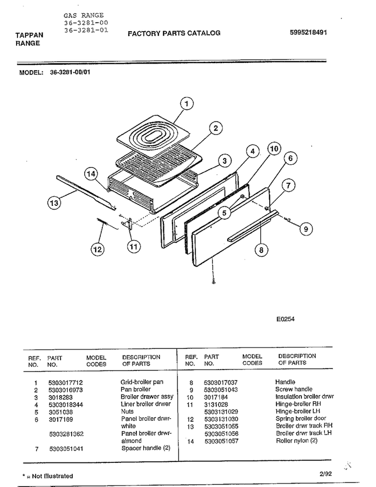 Functional Parts List Page 6 Diagram and Parts List for 36-3281-01  Tappan Range