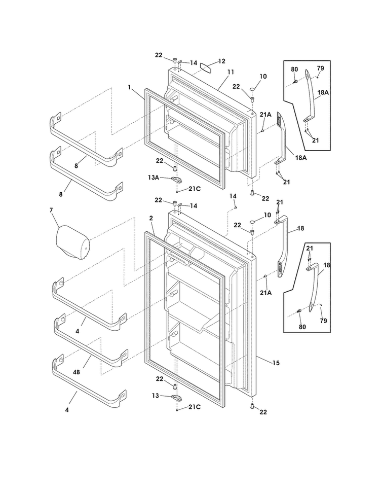 Doors Diagram and Parts List for NFTR18X4LB9  Frigidaire Refrigerator