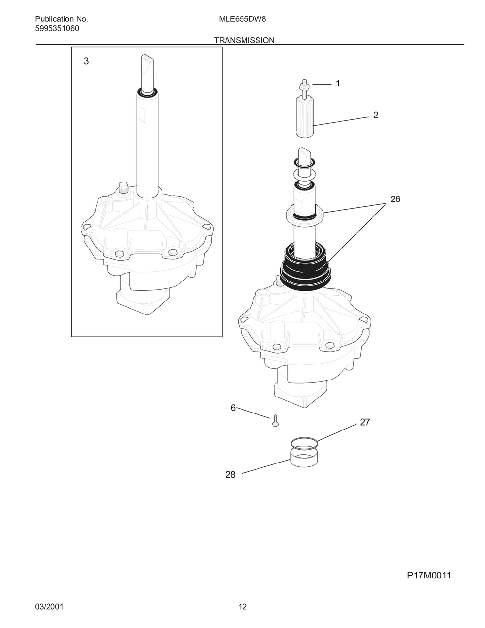 Transmission Diagram and Parts List for MLE655DW8  Frigidaire Dryer