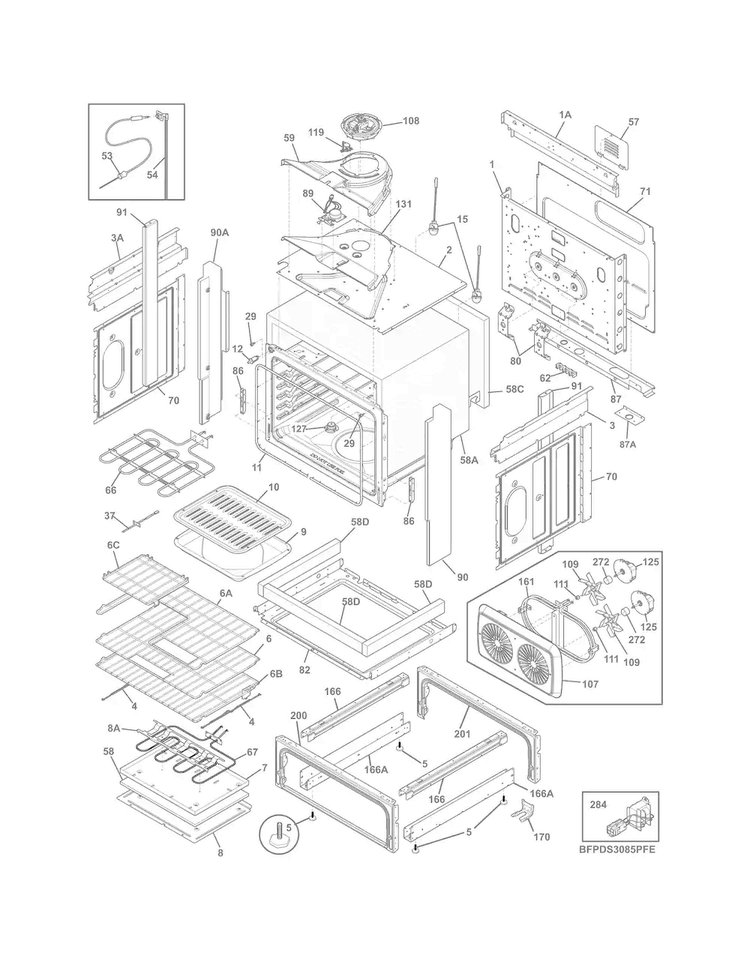 Body Diagram and Parts List for FPDS3085PFF  Frigidaire Range