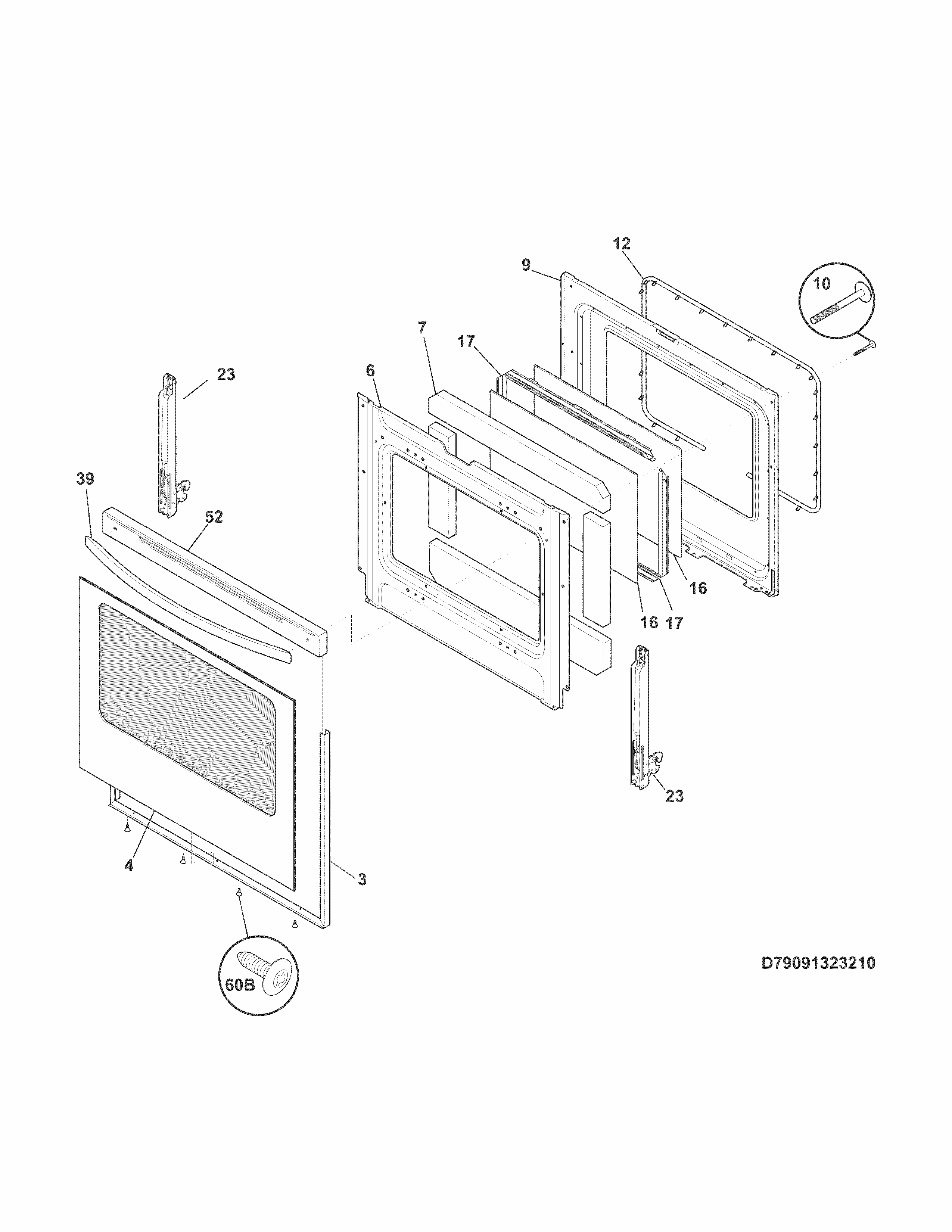 Door Diagram and Parts List for 79097013511  Kenmore Range