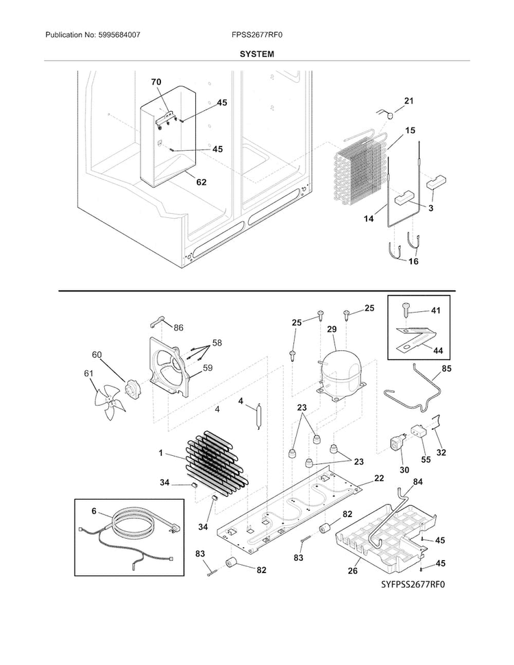 System Diagram and Parts List for FPSS2677RF0  Frigidaire Refrigerator