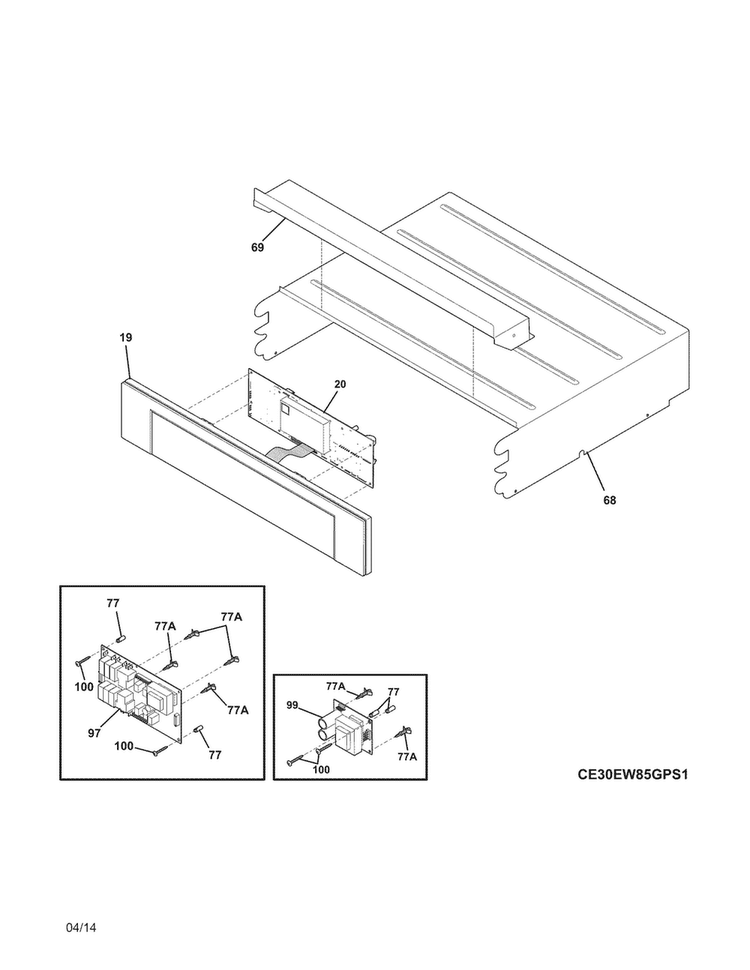 Control Panel Diagram and Parts List for E30EW8CGPS7  Electrolux Wall Oven