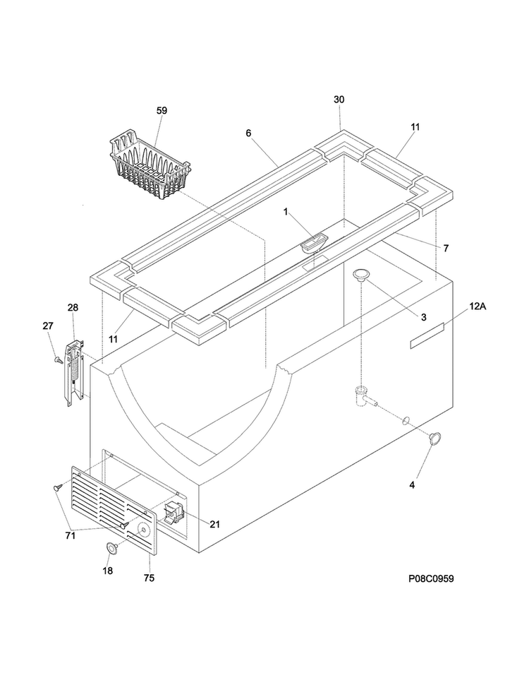 Cabinet Diagram and Parts List for FFCH15M1NW4  Frigidaire Freezer