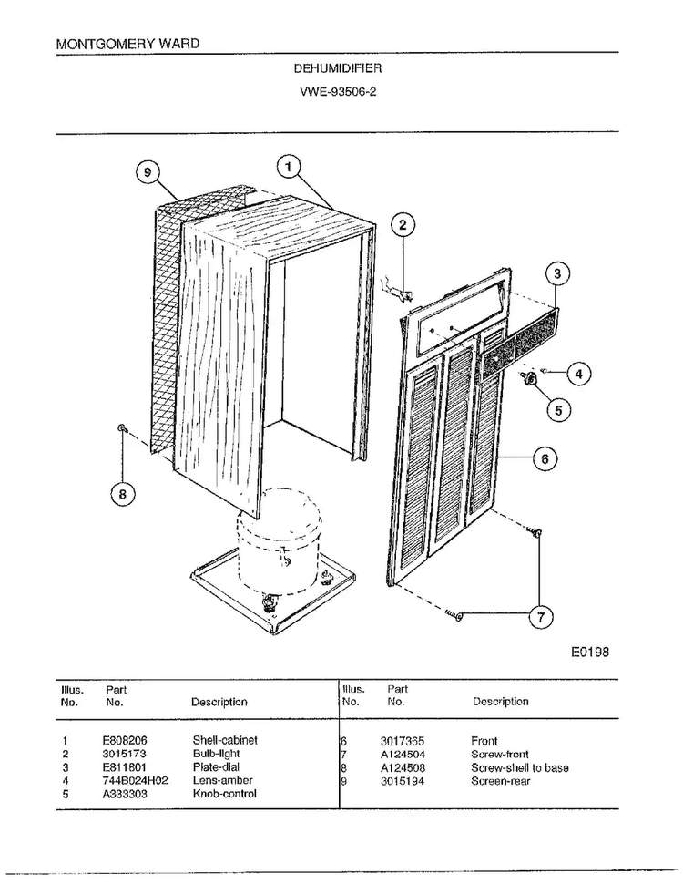 Dehumidifier Diagram and Parts List for 93506-2  Frigidaire Dehumidifier