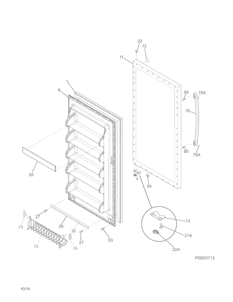 Door Diagram and Parts List for FFRU17G8QWB  Frigidaire Refrigerator