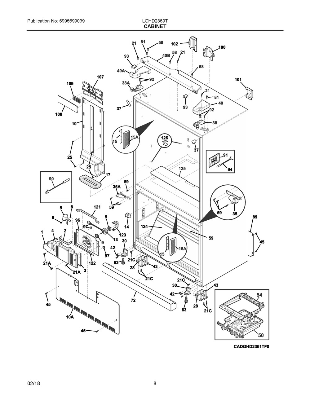 Cabinet Diagram and Parts List for LGHD2369TD3  Frigidaire Refrigerator
