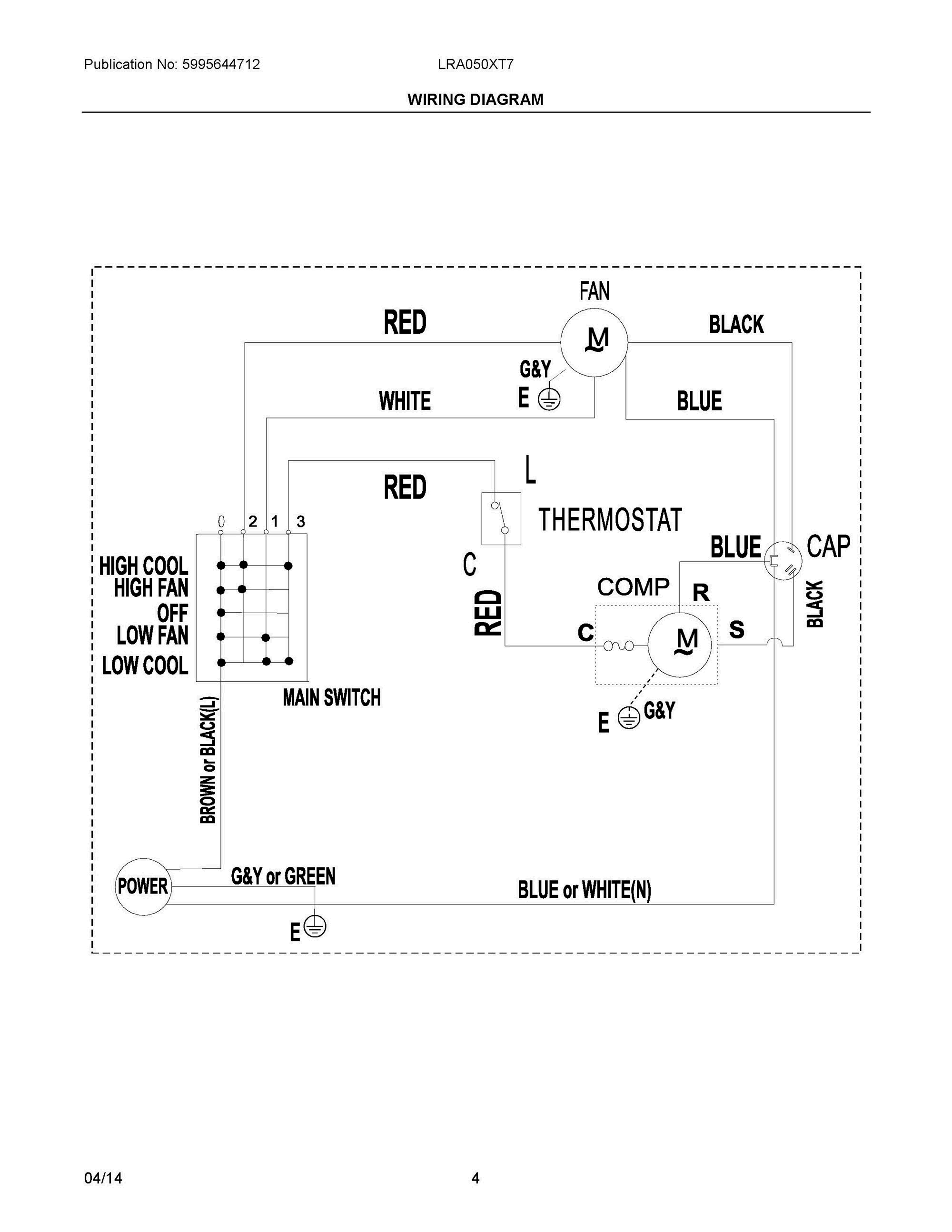03 - WIRING DIAGRAM Diagram and Parts List for LRA050XT755  Frigidaire Air Conditioner