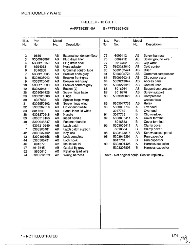 Freezer-15 Cu. Ft. Page 2 Diagram and Parts List for 86351-0B  Frigidaire Freezer