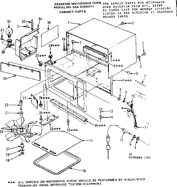 Cabinet Parts Diagram and Parts List for 5649968013  Kenmore Microwave