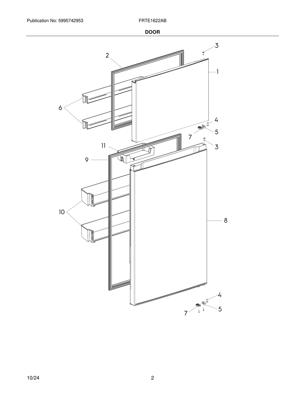 Door Diagram and Parts List for FRTE1622AB  Frigidaire Refrigerator