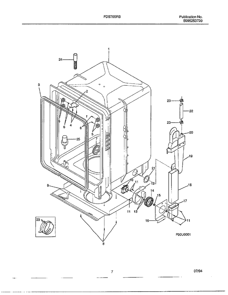 Dishwasher Page 6 Diagram and Parts List for FDB765RB  Frigidaire Dishwasher