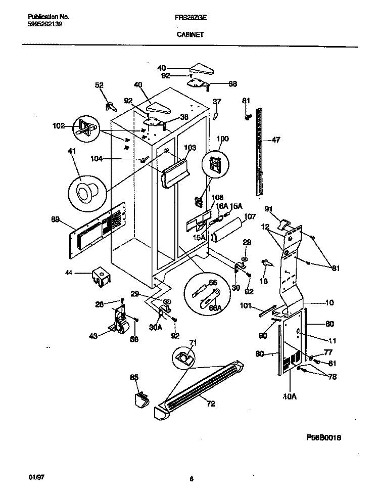 CABINET Diagram and Parts List for FRS26ZGEW3  Frigidaire Refrigerator