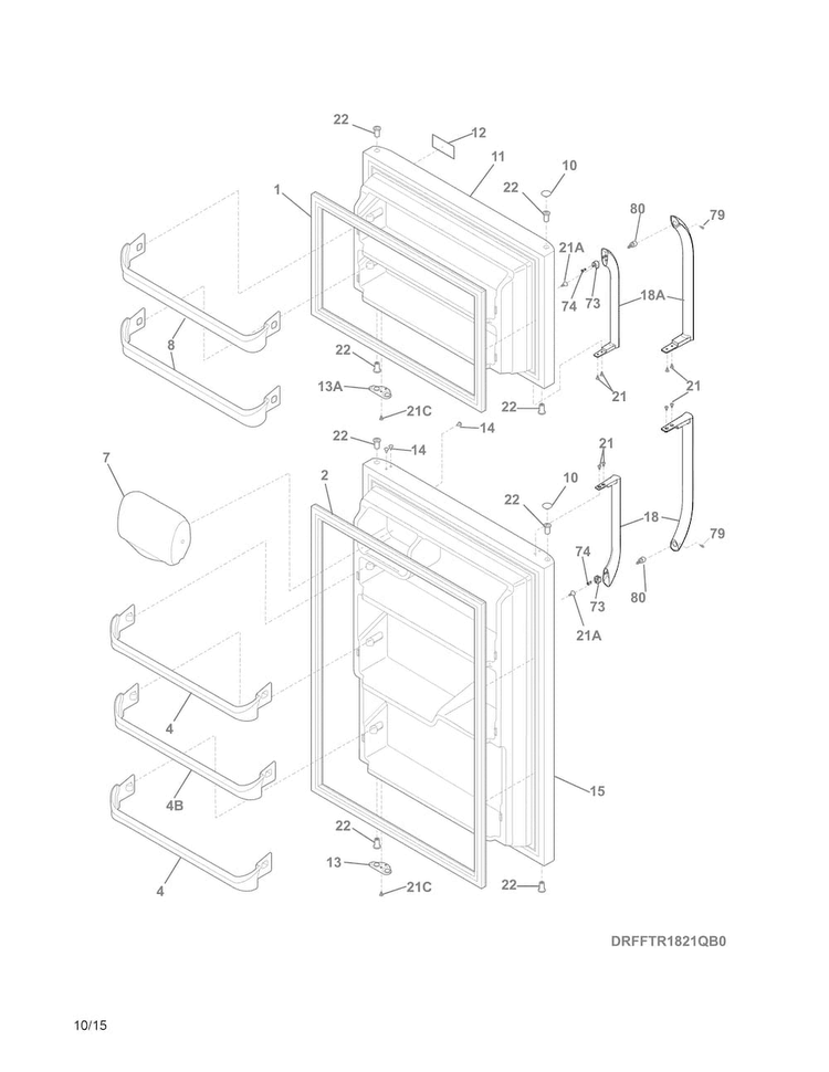 Doors Diagram and Parts List for FFTR18D2QS3  Frigidaire Refrigerator