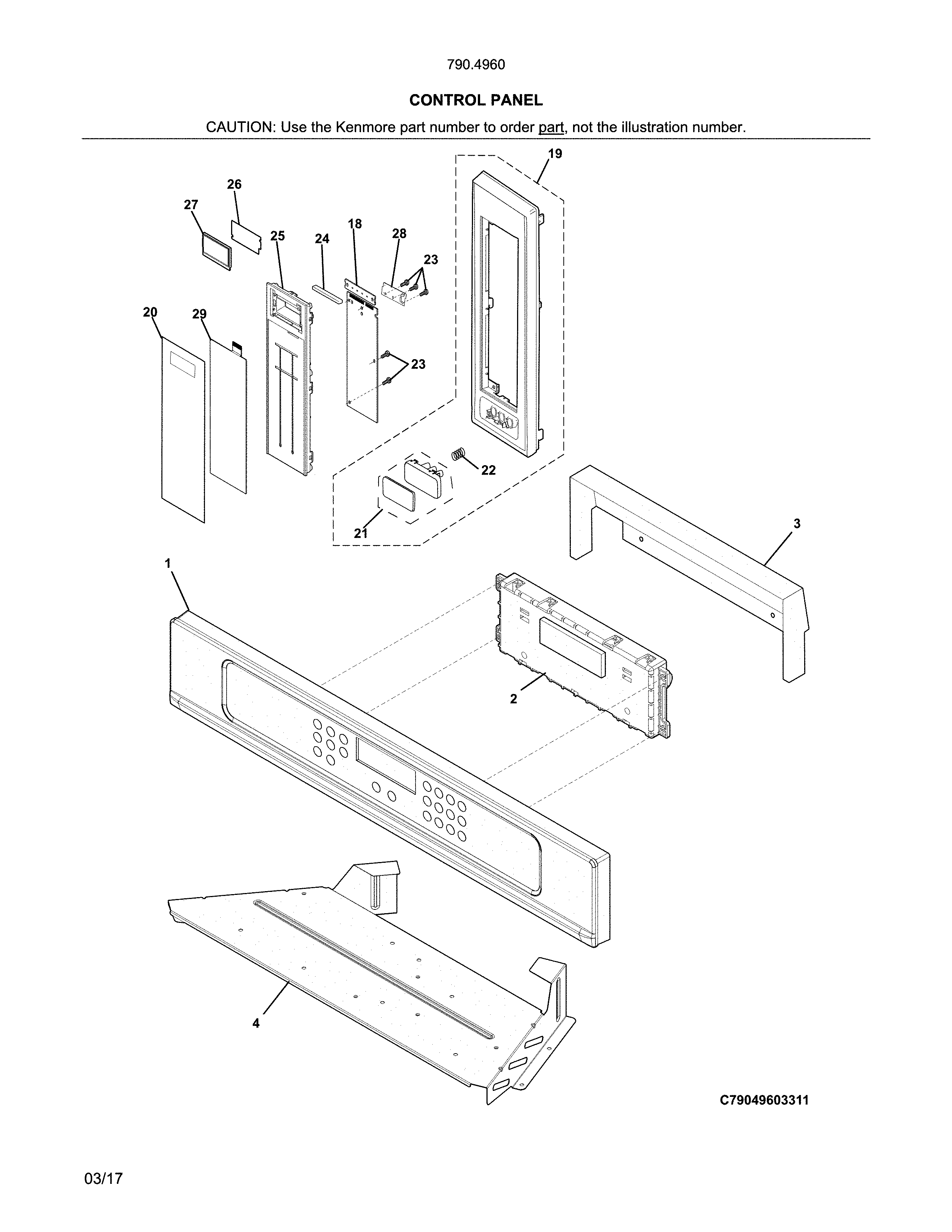 Control Panel Diagram and Parts List for 79049609315  Kenmore Microwave