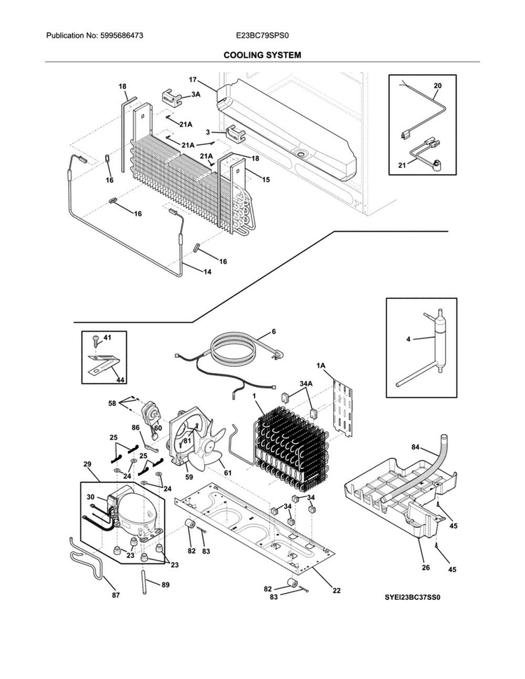Cooling System Diagram and Parts List for E23BC79SPS0  Electrolux Refrigerator