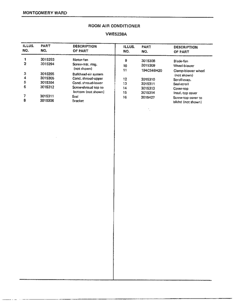 Room Air Conditioner Page 6 Diagram and Parts List for 5238A  Frigidaire Air Conditioner