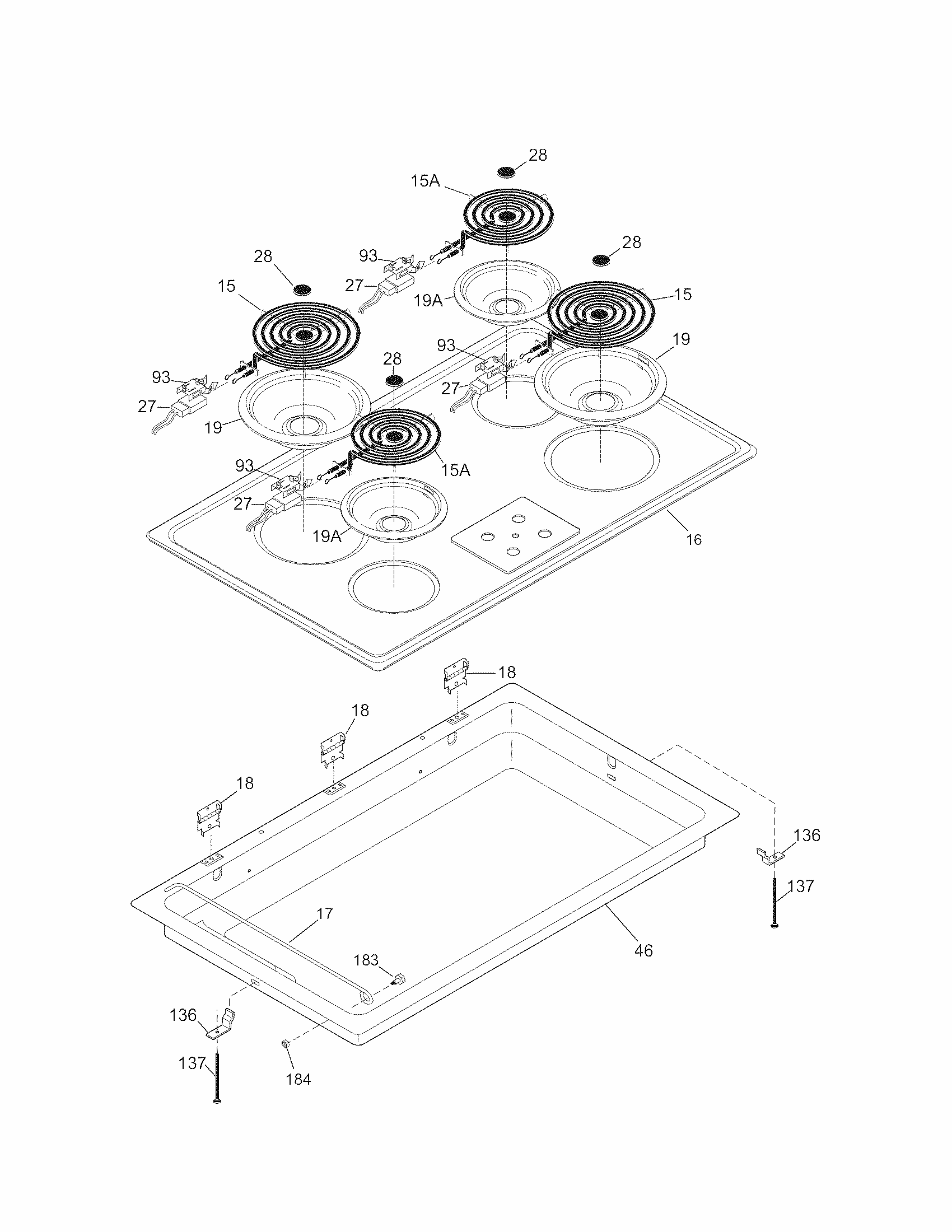 Maintop Diagram and Parts List for 79041213903  Kenmore Cooktop