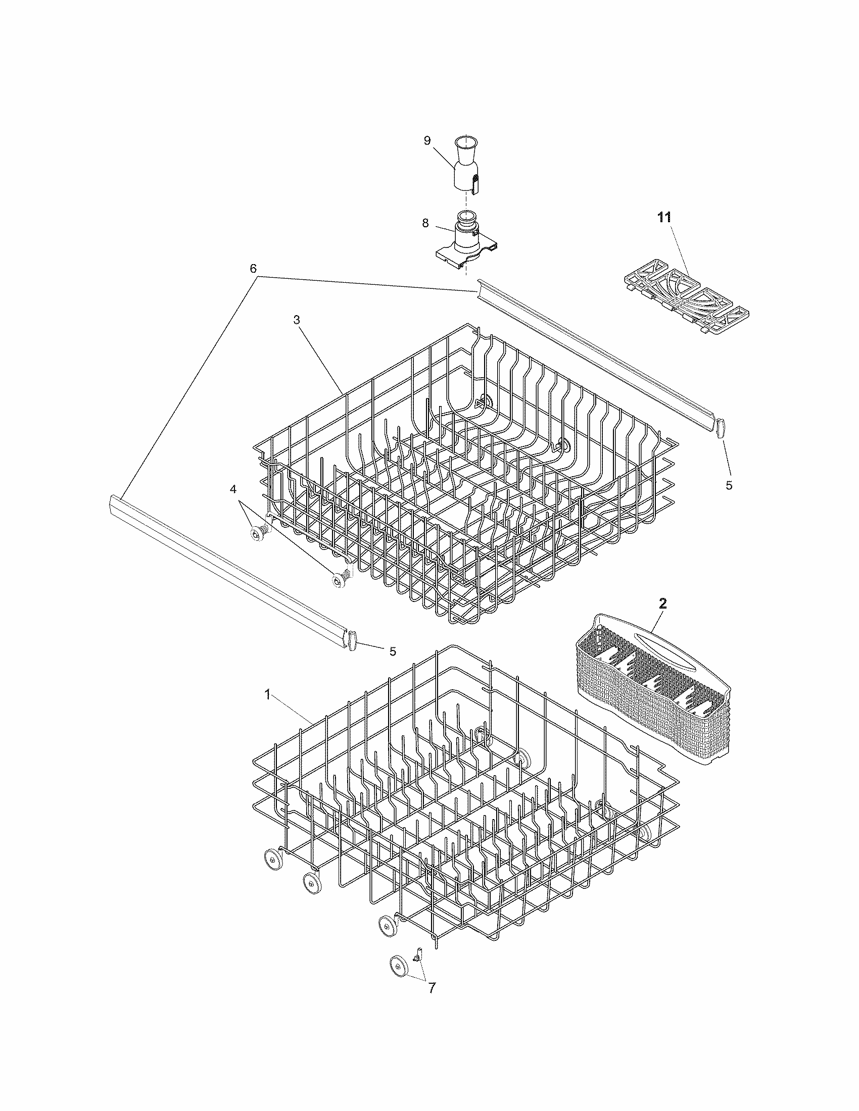 Racks Diagram and Parts List for 58715239901A  Kenmore Dishwasher