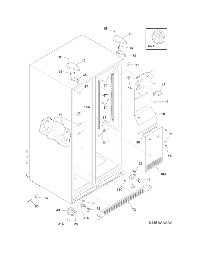 Cabinet Diagram and Parts List for FFSS2314QE1  Frigidaire Refrigerator