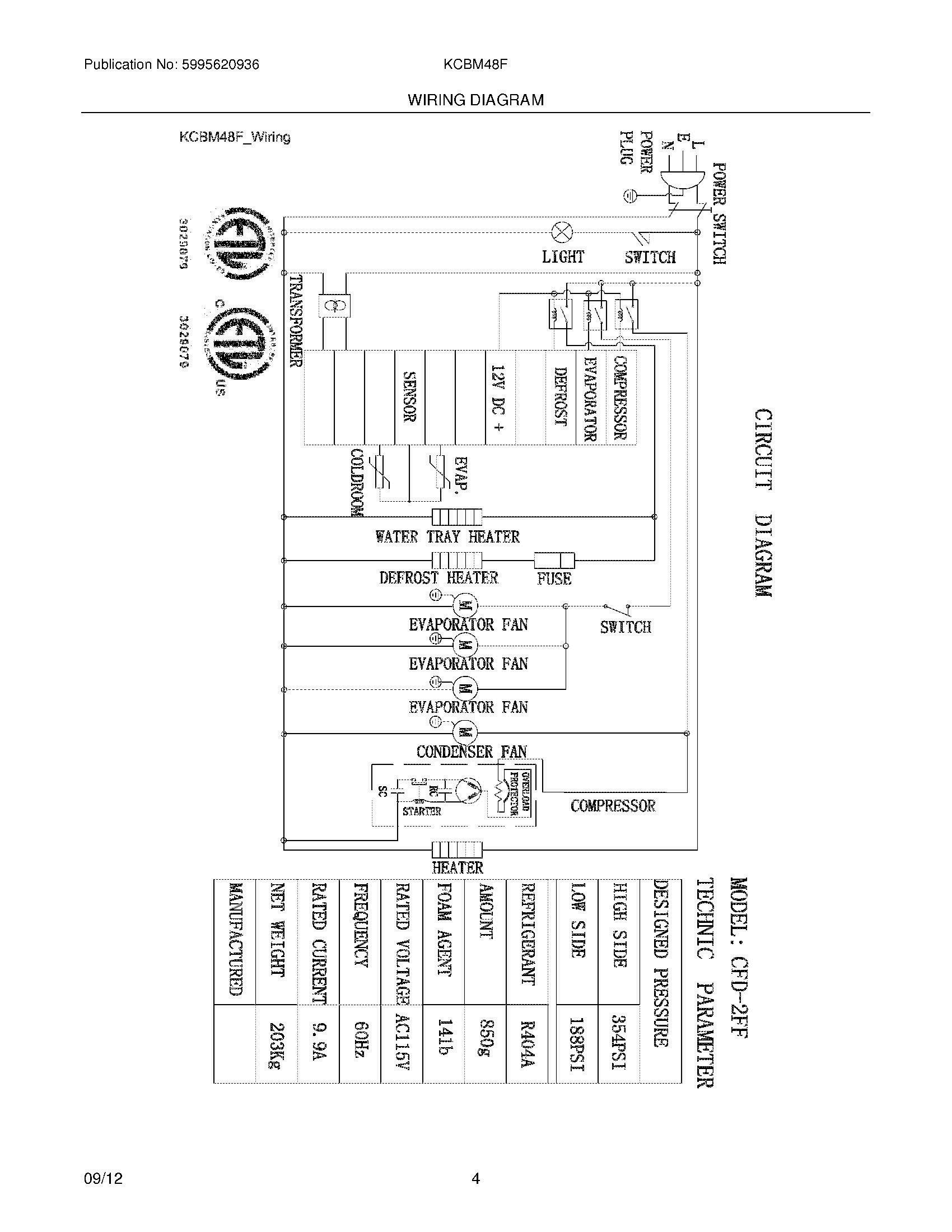 04 - WIRING DIAGRAM Diagram and Parts List for KCBM48F  Frigidaire Freezer