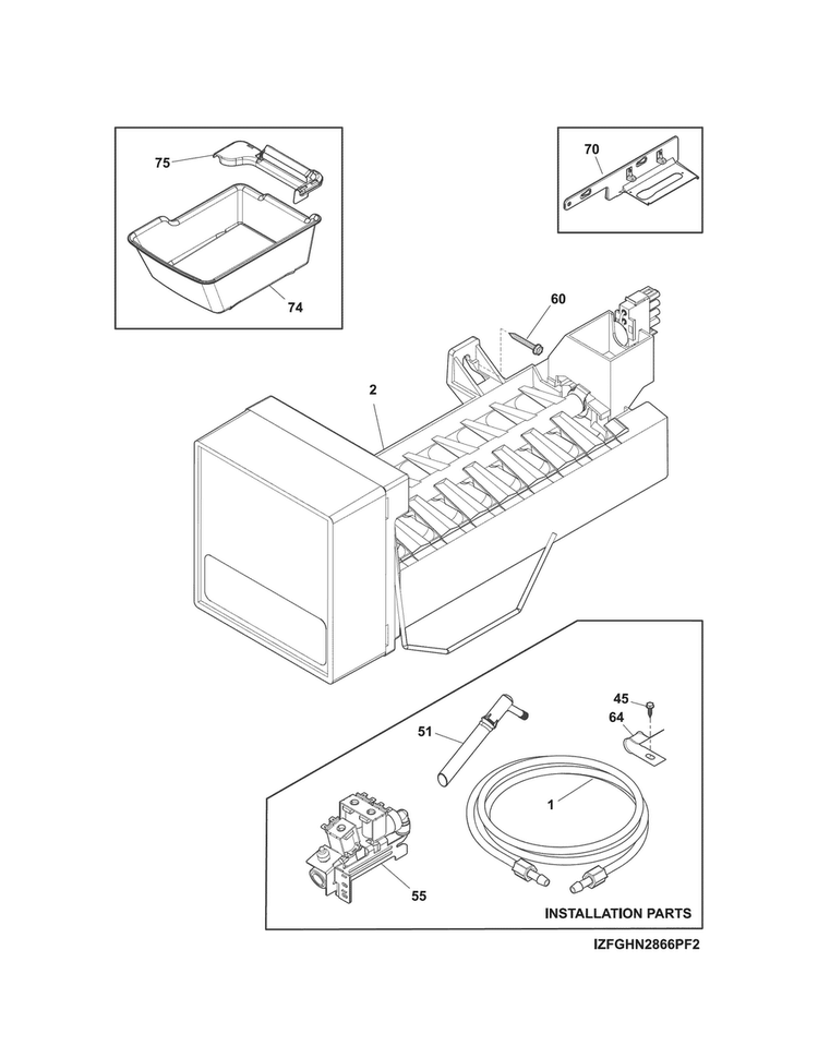 Ice Maker Diagram and Parts List for 25370419413  Kenmore Refrigerator