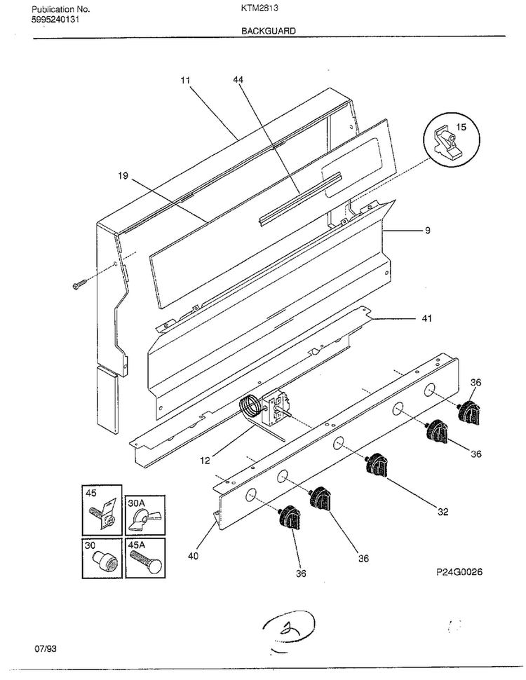 Backguard Diagram and Parts List for 2813-80B  Frigidaire Range