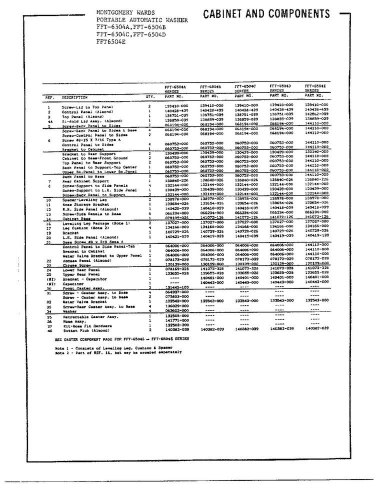 Cabinet And Components Page 2 Diagram and Parts List for 6504E  Frigidaire Washer