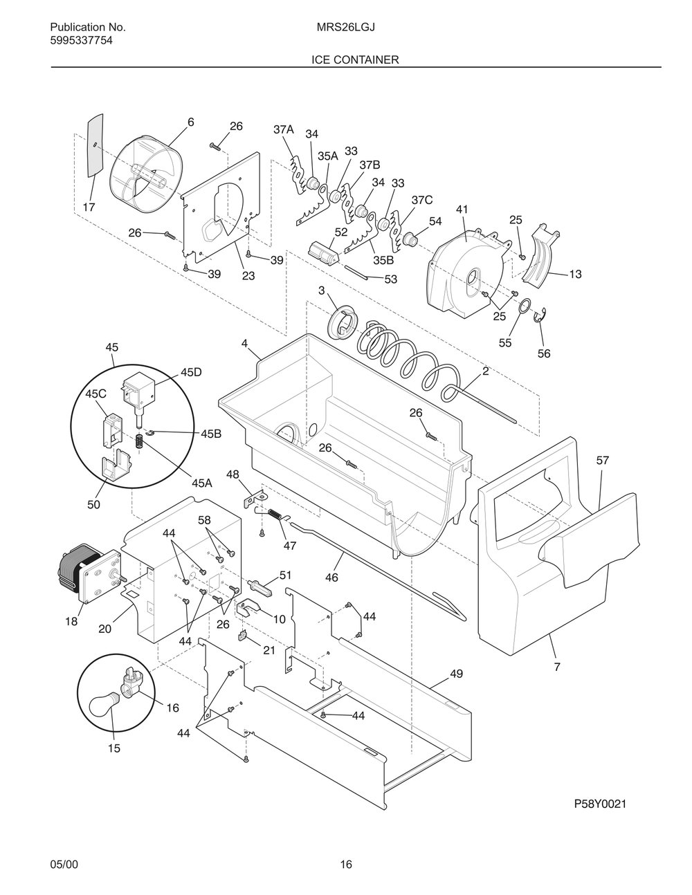 Ice Container Diagram and Parts List for MRS26LGJW1  Frigidaire Refrigerator