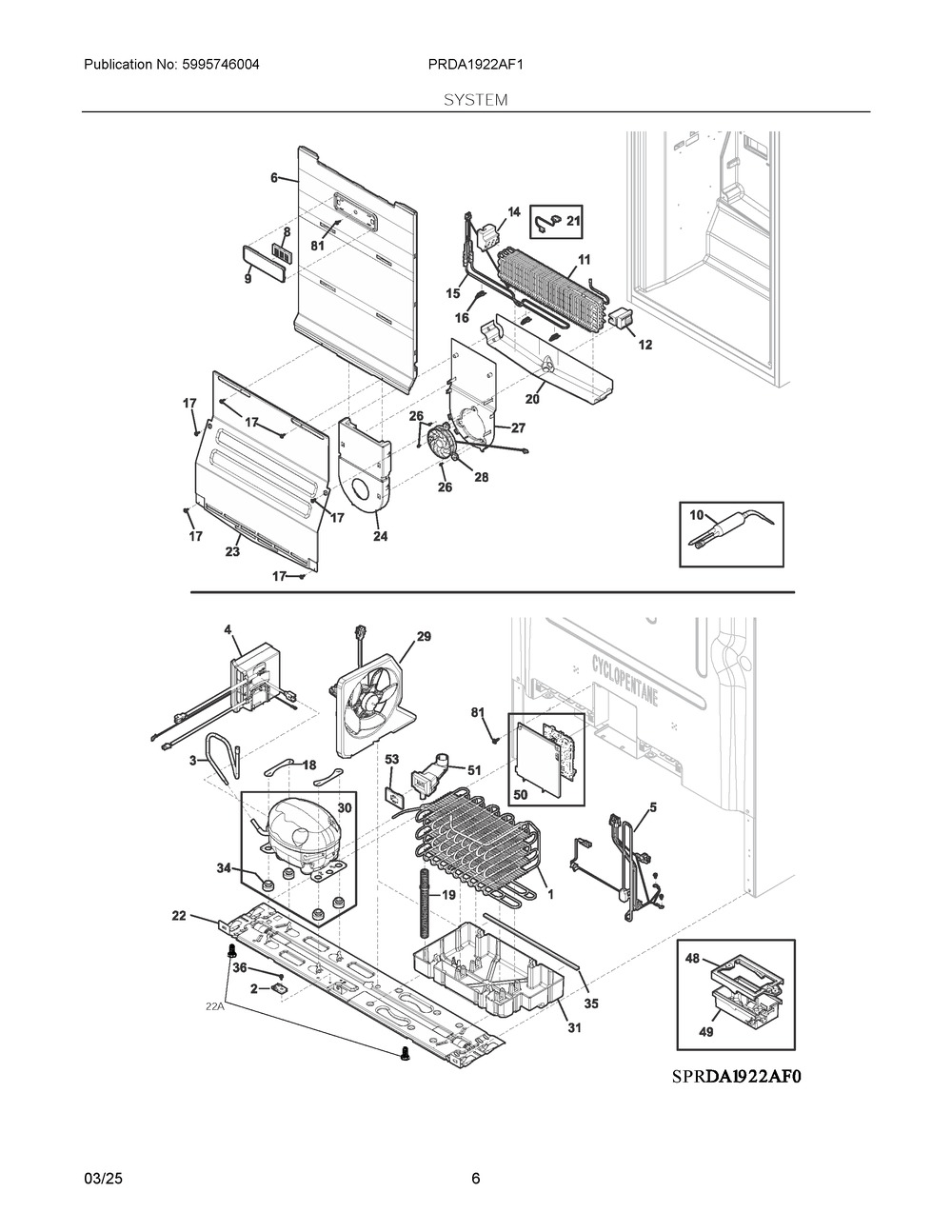 System Diagram and Parts List for PRDA1922AF1  Frigidaire Refrigerator