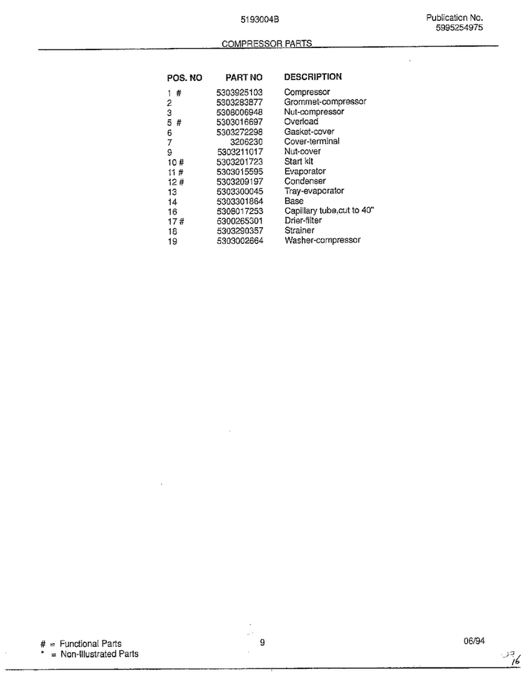 Compressor Parts Page 2 Diagram and Parts List for 5193004B  Frigidaire Air Conditioner