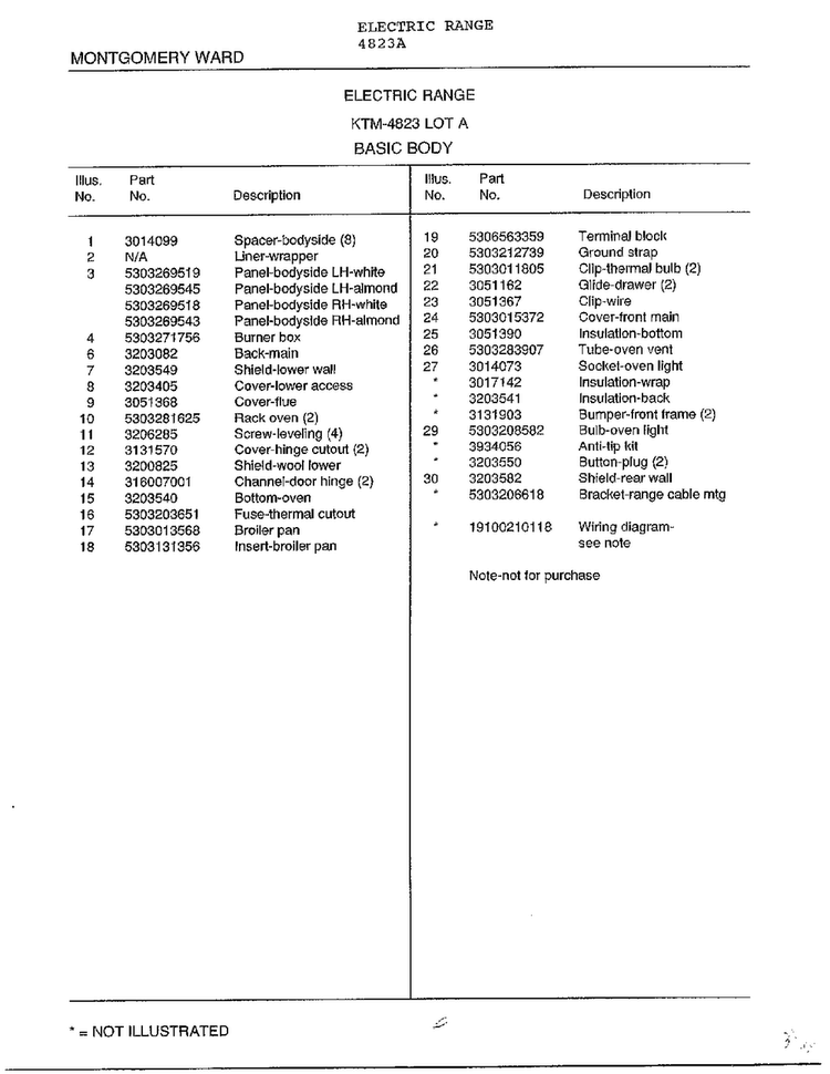 Basic Body Page 2 Diagram and Parts List for 4823A  Frigidaire Range
